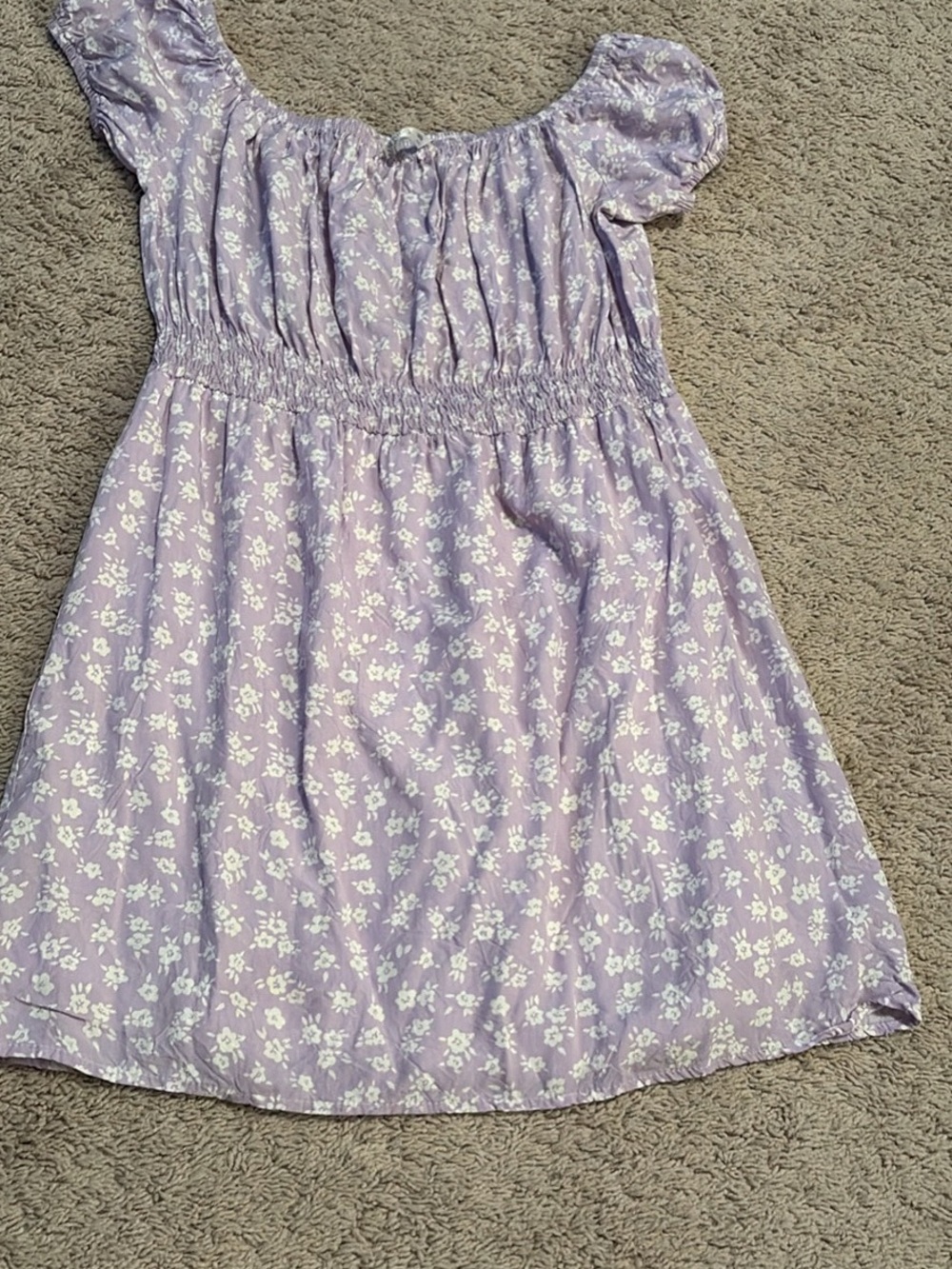Girls Lavender Floral Smocked Waist Casual Dress - urban kids